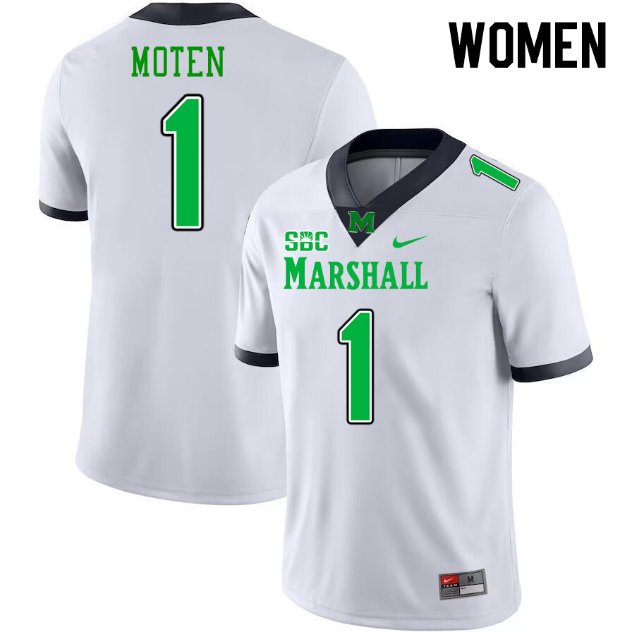 Women #1 Josh Moten Marshall Thundering Herd SBC Conference College Football Jerseys Stitched-White Women #1 Josh Moten Marshall Thundering Herd SBC Conference College Football Jerseys Stitched-White
